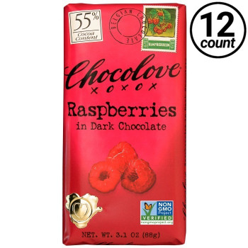 Chocolove, Raspberries in Dark Chocolate 55% Cocoa, 3.2 oz. Bars (12 Count)