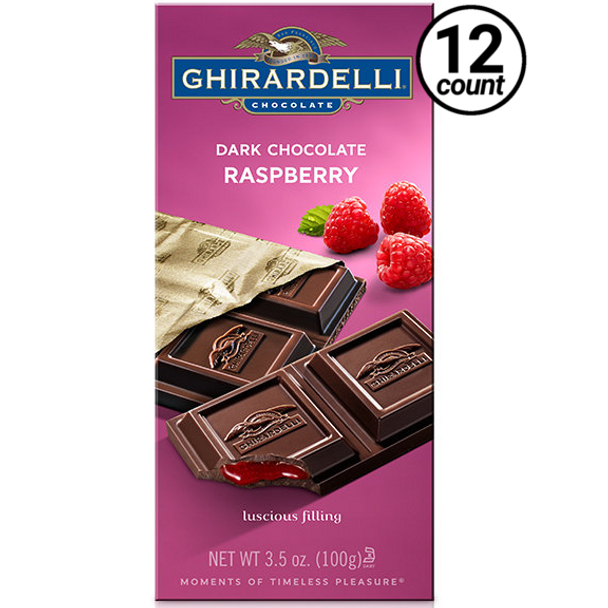 Ghirardelli Chocolate, Dark Chocolate & Raspberry, 3.5 oz. (12 Count)