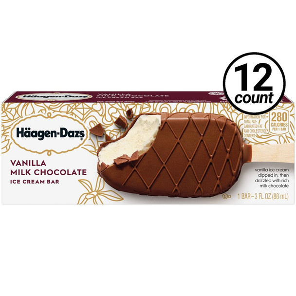 Haagen-Dazs, Vanilla Milk Chocolate Bar, 3.0 oz. (12 Count)