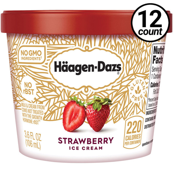 Haagen-Dazs, Strawberry Ice Cream, 3.6 oz. Mini-Cup (12 Count)