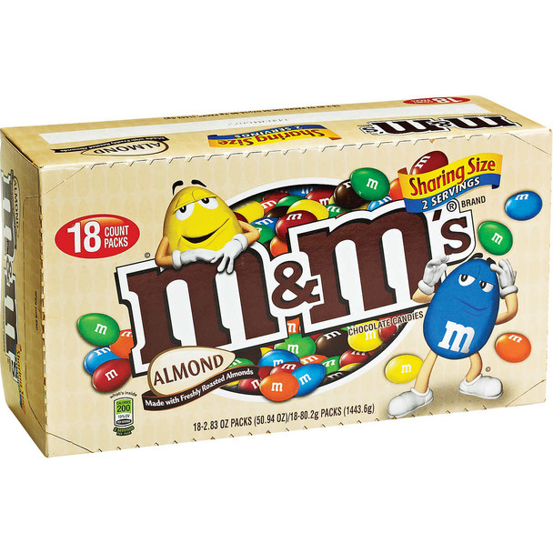 M&M's, Chocolate Candies, Almond, Sharing Size, 2.83 oz. Bags (Case of 18)