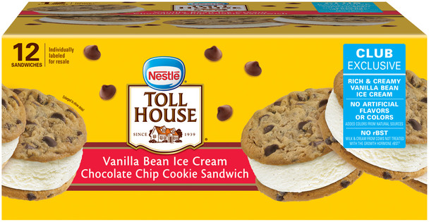 Nestle, Toll House Chocolate Chip Cookie Ice Cream Sandwich, 6.0 oz. (12 Count)