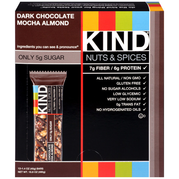 KIND Nuts & Spices, Dark Chocolate Mocha Almond, 1.4 Oz Bars (12 Count)