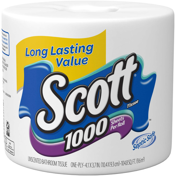 Scott, Single Roll Bath Tissue, 1000 Sheets Per Roll, (60 count)