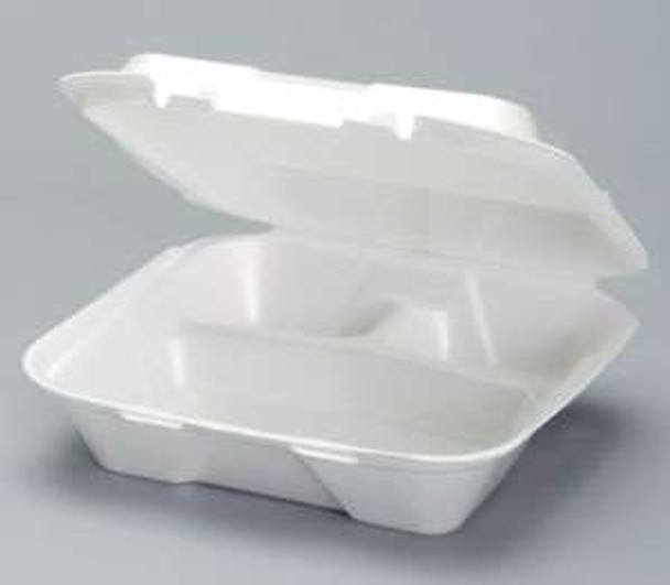 Genpak, 9.25 Inch X 9.25 Inch X 3 Inch White Hinged Large Snap-It Three Compartment, (200 count)