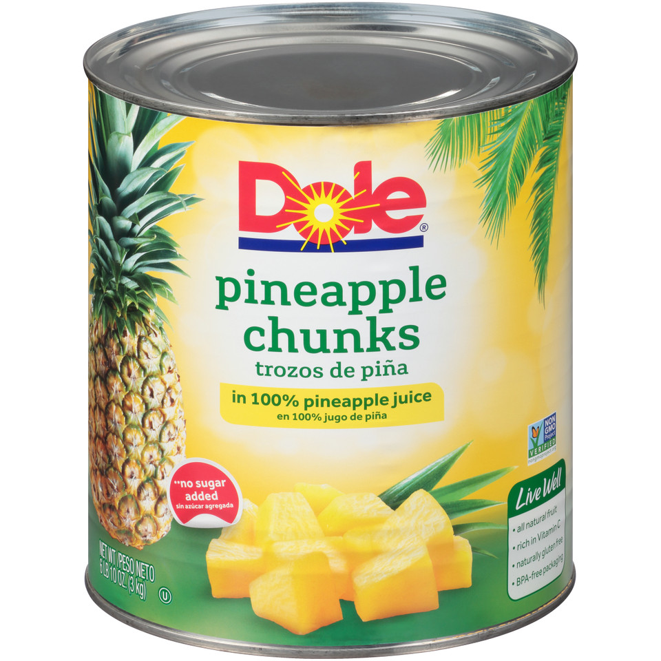 Dole, Pineapple Chunks in 100 Pineapple juice, 10 can, 106 oz. (6