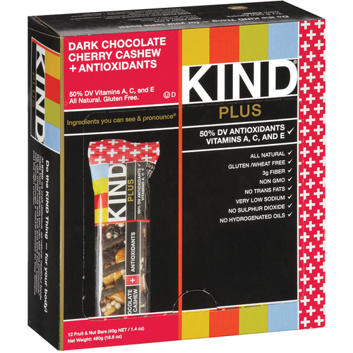 KIND PLUS, Dark Chocolate Cherry Cashew + Antioxidants, 1.4 oz. Bars ...