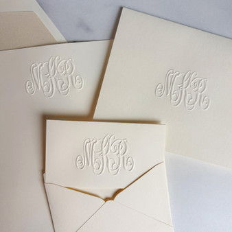 150 Piece Encore Monogrammed Embossed Stationery Set Close Up - StationeryXpress.com