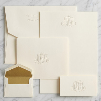(15% OFF Sale!) 150 Piece Encore Monogrammed Stationery Set - Embossed Stationery - 5 Monogram Designs