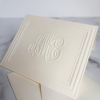 Classic Frame Monogrammed Fold Notes - Embossed - StationeryXpress.com
(Shown with font L123 on Ivory Paper)