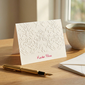 Decorative Embossed Design Fold Notes - Raised Ink Personalization
