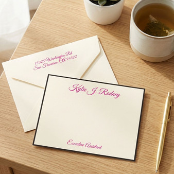 Professional Personalized Flat Cards - Raised Ink Stationery - EG7098 - Blank Envelope
(Shown with ivory paper and fuchsia raised ink, font L60)