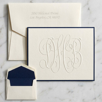 Henry Grand Monogrammed Fold Notes - Embossed Stationery - Optional Border (EG1776) StationeryXpress
