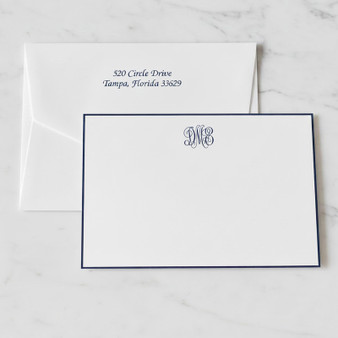 (20% OFF Sale!) Del Mar Monogrammed Flat Cards - Raised Ink Stationery - Border Optional