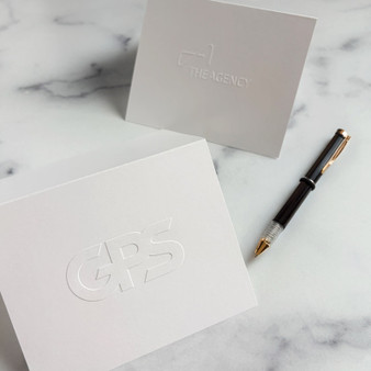 Your Logo Embossed on Fold Notes - 4x5 - StationeryXpress.com
(Shown on white paper with no borders)