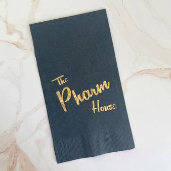 Your Logo Guest Towel Napkins - Foil or Printed Custom Napkins (EG2674) - Black Napkins with Gold Foil. Your Logo Guest Towel Napkins - Foil or Printed Custom Napkins (EG2674) - Black Napkins with Gold Foil.