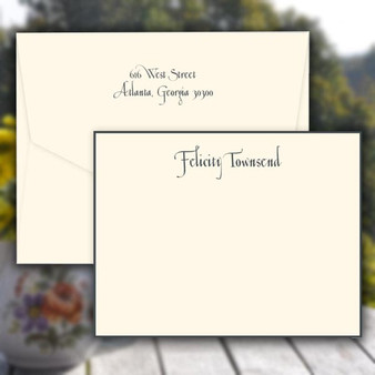 Casual Personalized Stationery - Raised Ink Flat Cards | StationeryXpress.com (EG7094) (Shown with font L90 on ivory paper, slate gray raised ink with an optional slate gray border)