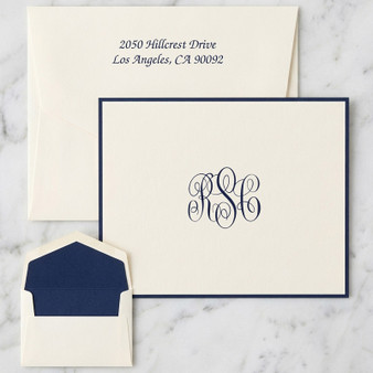 Del Mar Monogrammed Fold Notes - Raised Ink Stationery - Optional Border - Made In The USA (EG3411) (shown with font L123)