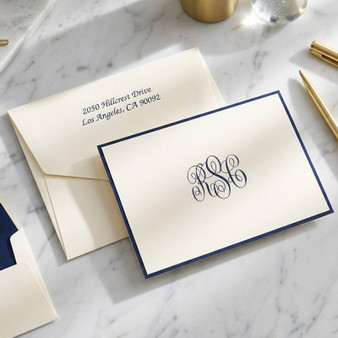 Del Mar Monogrammed Fold Notes - Raised Ink Stationery - Angle Look
