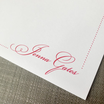 Script Flat Card Polka Dotted Border - Raised Ink Stationery (EG3271) - Close Up