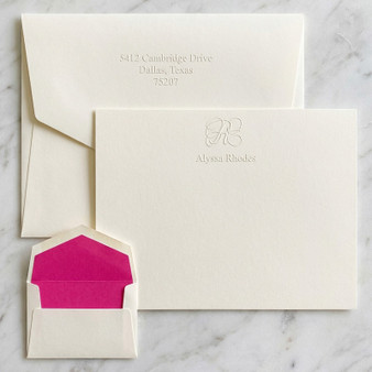 Single Initial & Name Flat Cards - Embossed Stationery - Optional Border EG7082 StationeryXpress