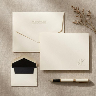  Lower Right Monogrammed Flat Cards - Embossed Stationery - EG2017 - StationeryXpress.com
(Pen not included) (Shown with optional black envelope liners)