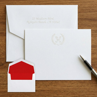 Wreath Leaf Initial Flat Cards - Embossed Stationery EG5009 StationeryXpress.com -1