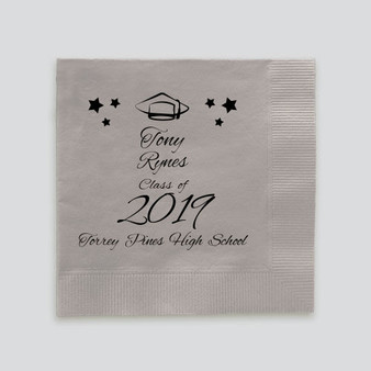 Graduation Star Personalized Napkins - Foil Pressed - 100/Set - (NX147) - Sample of Silver Napkin With Black Foil - StationeryXpress.com Graduation Star Personalized Napkins - Foil Pressed - 100/Set - (NX147) - Sample of Silver Napkin With Black Foil - StationeryXpress.com