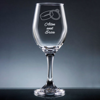 Wedding Wine Glass with Stem - Personalized Drinkware - Font L59 - Motif M026 Wedding Wine Glass with Stem - Personalized Drinkware - Font L59 - Motif M026