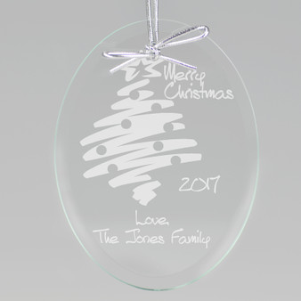 Merry Christmas Tree Keepsake Ornament - Oval (EG0066) (Font L01)