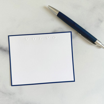 Your Logo Embossed on Flat Cards (4" x 5") - Optional Matte Ink Navy Border - EG5065  Your Logo Embossed on Flat Cards (4" x 5") - Optional Matte Ink Navy Border - EG5065