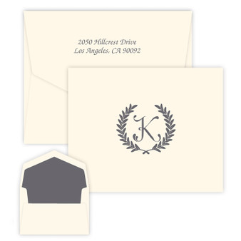 Wreath Leaf Initial Fold Notes - Raised Ink Stationery (EG3427) Wreath Leaf Initial Fold Notes - Raised Ink Stationery (EG3427)