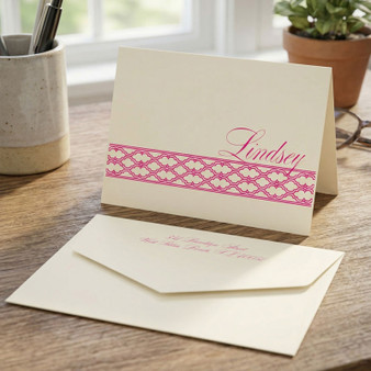 Chancery Personalized Fold Notes - Fuchsia Raised Ink