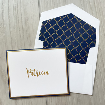 Gold & Navy Foil Border Fold Notes - Luxury Raised Ink Stationery | 50 Notes & Envelopes (EG7003) Gold & Navy Foil Border Fold Notes - Luxury Raised Ink Stationery | 50 Notes & Envelopes (EG7003)