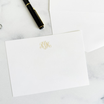Del Mar Monogrammed Personalized Flat Cards - Flat Ink Stationery - EGD3410 - StationeryXpress.com (Shown with font L123 and gold ink)