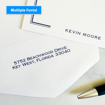 Leo Personalized Flat Cards - Flat Ink Stationery - EGD9912 Close Up - StationeryXpress.com  (Shown with Font L70 and Navy Ink) Leo Personalized Flat Cards - Flat Ink Stationery - EGD9912 Close Up - StationeryXpress.com  (Shown with Font L70 and Navy Ink)