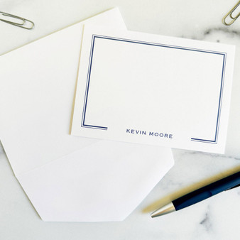 Leo Personalized Flat Cards - Flat Ink Stationery - EGD9912 - StationeryXpress.com (Shown with Font L70 and Navy Ink)