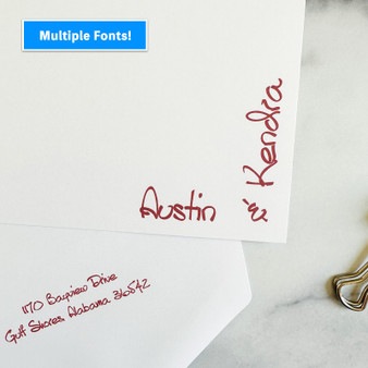 Bliss Personalized Flat Cards - Flat Ink Stationery - EGD9680 Close Up - StationeryXpress.com (Shown with font L01 and red ink) Bliss Personalized Flat Cards - Flat Ink Stationery - EGD9680 Close Up - StationeryXpress.com (Shown with font L01 and red ink)