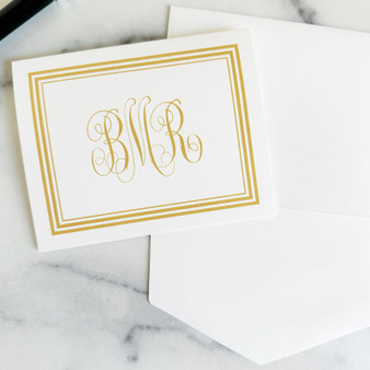 Del Mar Monogrammed Personalized Fold Notes with Border - Flat Ink Stationery - EGD3409 - StationeryXpress.com (Shown with Font L123 and gold ink)