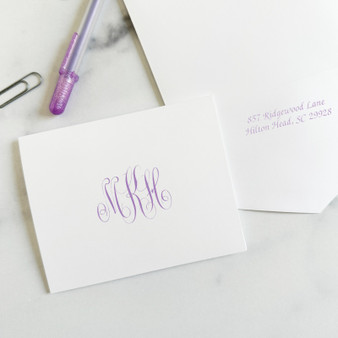 Del Mar Monogrammed Personalized Fold Notes - Flat Ink Stationery - EGD3411 - StationeryXpress.com. (Shown with font L123 with Lavender Ink)
