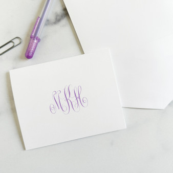 Del Mar Monogrammed Personalized Fold Notes - Flat Ink Stationery - EGD3411 - StationeryXpress.com. (Shown with font L123 with Lavender Ink)