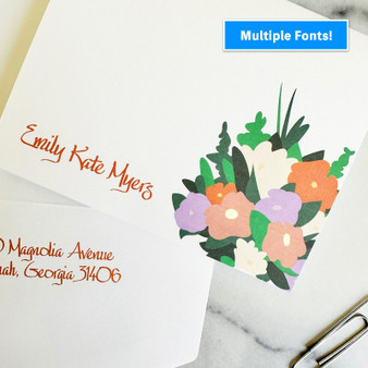 Beautiful Flowers Personalized Fold Notes - Flat Ink Stationery - EGD7014 with Multiple Fonts (Shown with Orange Ink with Font L03)