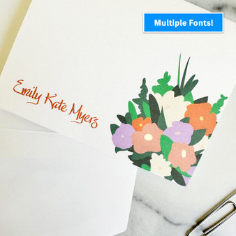 Beautiful Flowers Personalized Fold Notes - Flat Ink Stationery - EGD7014 with Multiple Fonts (Shown with Orange Ink with Font L03)