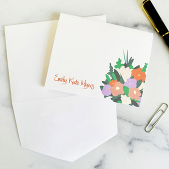 Beautiful Flowers Personalized Fold Notes - Flat Ink Stationery - EGD7014 at StationeryXpress.com (Shown with Orange ink and Font L03)