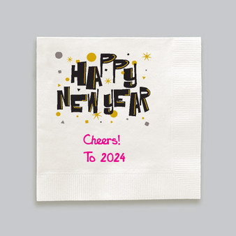 Happy New Year Personalized Napkins - Printed - 100/Set - (NX325) - Sample of Font L34, Ink Color Fuchsia, Napkin Color White - StationeryXpress.com Happy New Year Personalized Napkins - Printed - 100/Set - (NX325) - Sample of Font L34, Ink Color Fuchsia, Napkin Color White - StationeryXpress.com