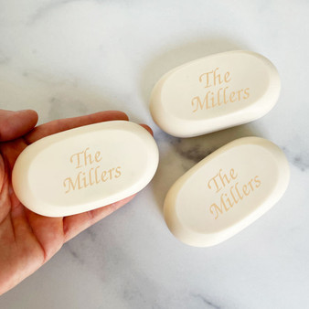 Classic Family Name Personalized Soap Set of 3 Close Up - Engraved - StationeryXpress.com Classic Family Name Personalized Soap Set of 3 Close Up - Engraved - StationeryXpress.com