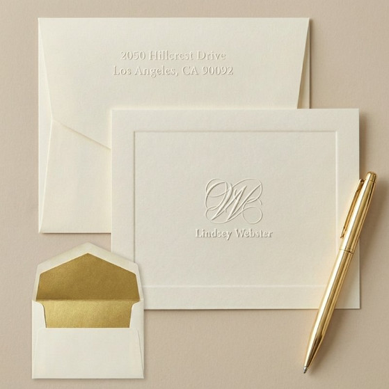Single Initial & Embossed Name Fold Notes - Embossed Stationery EG7081 StationeryXpress.com -1
