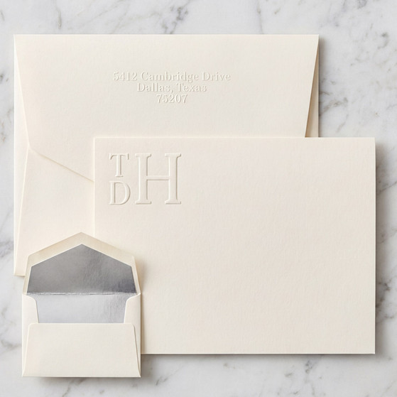 Three-Letter Monogrammed Initial Flat Cards - Embossed Stationery EG2014 StationeryXpress