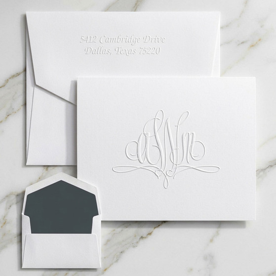 Del Mar Monogrammed Fold Notes - Embossed Stationery