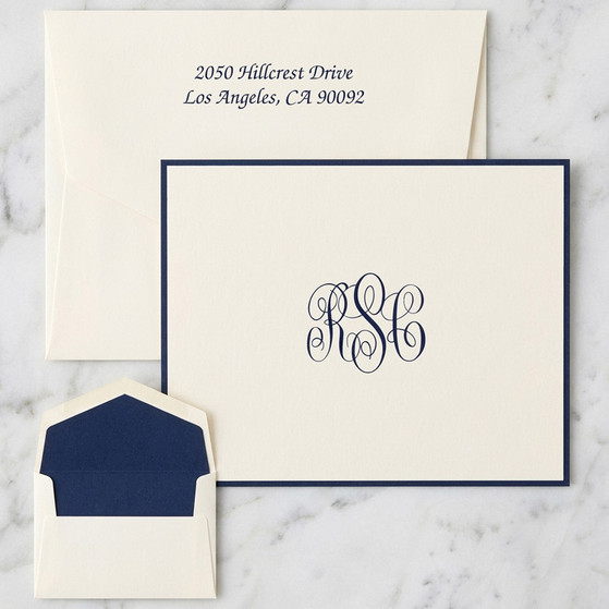 Del Mar Monogrammed Fold Notes - Raised Ink Stationery - Optional Border - Made In The USA (EG3411) (shown with font L123)